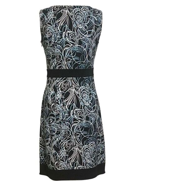 Ann Taylor Loft Sleeveless Dress Sz 2 Black with Teal & White Swirls Side Zipper - Picture 6 of 9